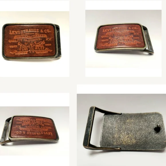 Vintage Levis Strauss Leather Buckle Brass Metal 3.5\